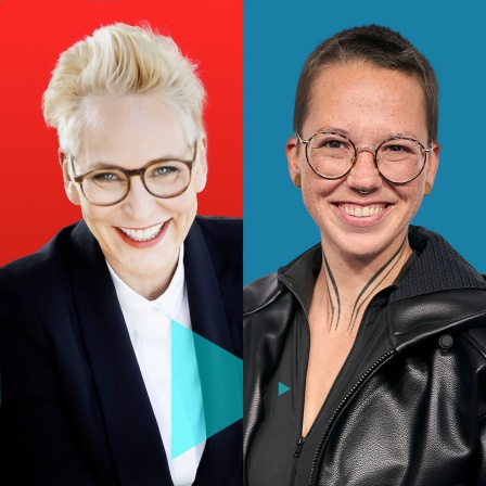 Links: Bärbel Schäfer vor einem roten Hintergrund; Rechts: Stefanie Heinzmann vor einem blauen Hintergrund.