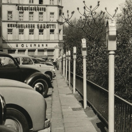 Parkuhren in der Duisburger Innenstadt, Archivbild von 1956.