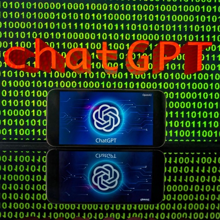 Grüner Binär-Code auf Bildschirm mit Schriftzug chatGPT