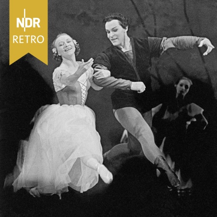 Balletttänzer Galina Ulanova als Giselle und Nikolai Fadeyechev als Albrecht treten 1959 in der Inszenierung des Giselle-Balletts von Adolphe Adam im Bolschoi-Theater bei der Galina Ulanova gewidmeten Veranstaltung auf