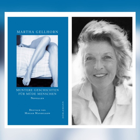 Autorin Martha Gellhorn und Cover des Buches &#034;Fall und Aufstieg von Mrs. Hapgood&#034;