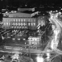 Der Karl-Marx-Platz und die Große Oper in Leipzig, Nachtaufnahme vom 07.09.1966.