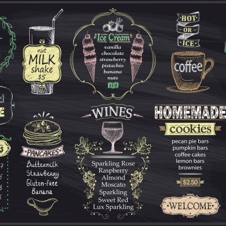 Chalkboard menu for cafe or restaurant, Symbolfoto.