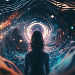 Illustration: Mädchen steht inmitten einer Galaxie.