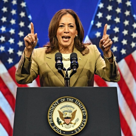 Vizepräsidentin Kamala Harris spricht während einer Wahlkampfveranstaltung in Philadelphia, Pennsylvania am 13.07.2024.