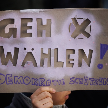 Demoschilder bei der Demo Klare Kante gegen rechts einen Tag vor der Bundestagswahl am 22. Februar 2025 in Hamburg.