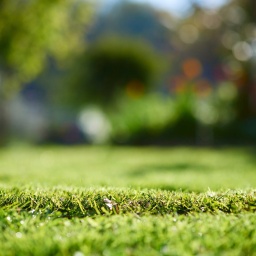 Ein frisch gemähter Rasen aus der Perspektive eines Rasen-mähers.