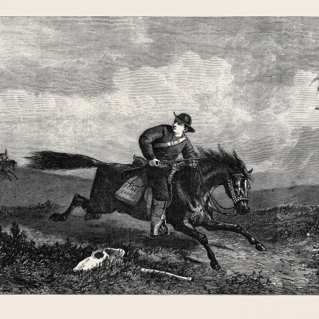 Der amerikanische Pony Express nach einer Zeichnung von G.H. Andrews