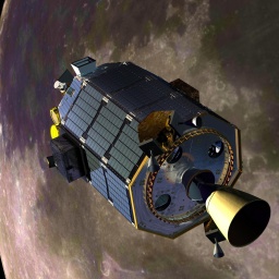 Grafische Darstellung der NASA-Sonde LADEE über dem Mond. 