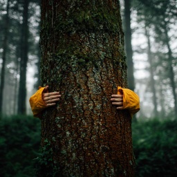Symbolfoto: Arme umarmen einen Waldbaum