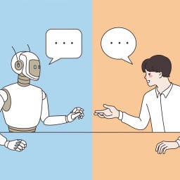 Illustration - KI - Mensch und Maschine im Dialog