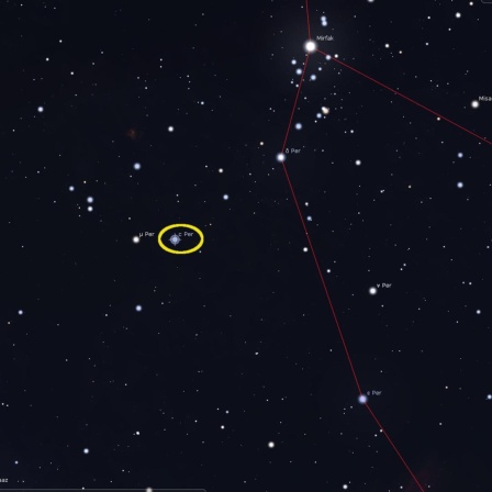 Der Stern mit dem angeblichen Namen „Komet“ trägt allerlei Fachbezeichnungen, etwa c Persei. 
