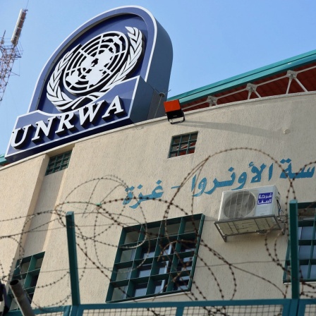 Dieses Foto wurde unter Aufsicht der israelischen Verteidigungskräfte aufgenommen und von der Militärzensur geprüft: Das Hauptquartier der United Nations Relief and Works Agency (UNRWA) in Gaza-Stadt (Israel).