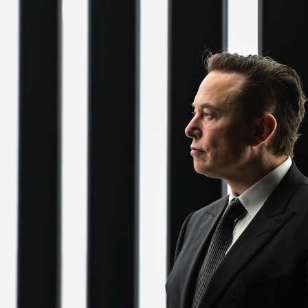 Elon Musk im Profil. Er blickt nach links.