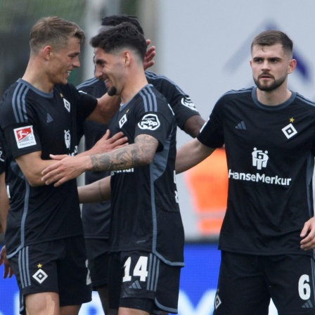Die Spieler des HSV jubeln nach einem Treffer gegen Eintracht Braunschweig