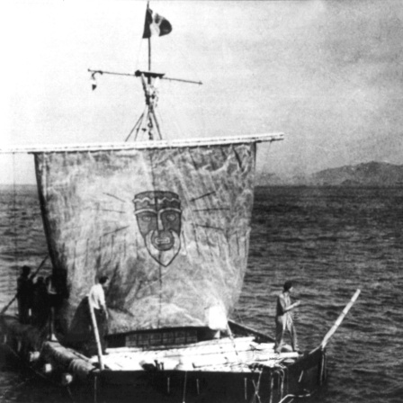 Das Floß "Kon-Tiki" im Jahr 1947 in Peru. 