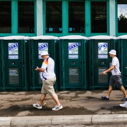 Deutsche Fans gehen vor dem Spiel gegen Ungarn in der Stuttgarter Innenstadt an mobilen Toiletten vorbei