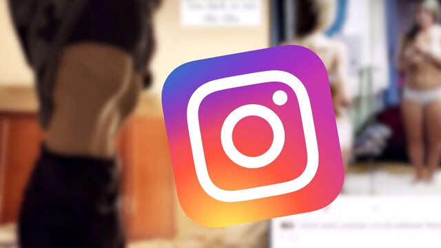 Thumbnail: Weichgezeichnete Bilder einer dünnen bzw. mageren Person von der Plattform Instagram, dazu das Logo der Plattform
