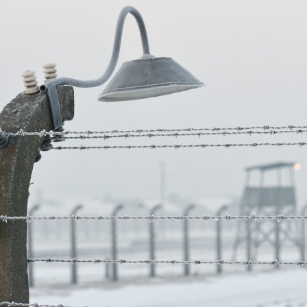 Blick auf das Lager Auschwitz-Birkenau im Schnee, aufgenommen am 27.01.2017