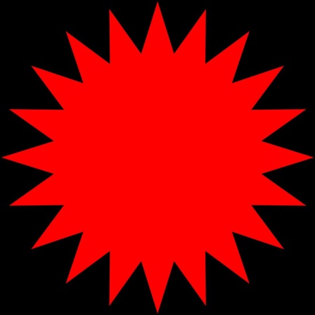 Die Grafik zeigt eine rote Sonne auf einem schwarzen Rechteck.