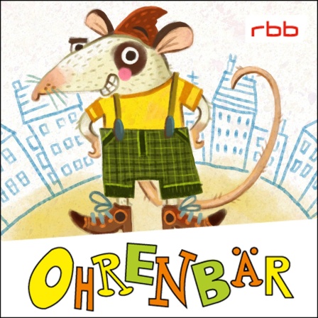 Bunte Zeichnung: Kaspermaus auf einem Platz, vor mehreren Häusern (Quelle: rbb/OHRENBÄR/Nina Dulleck)