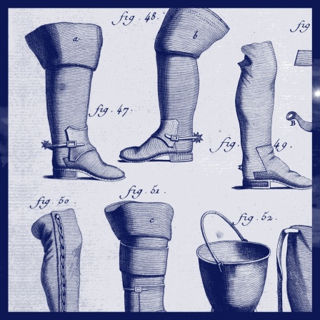 Verschiedene Stiefel in einer Illustration zu Diderot/D'Alembert Handwerk und Gewerbe: Schuhmacher. Kupferstich von Robert Benard.