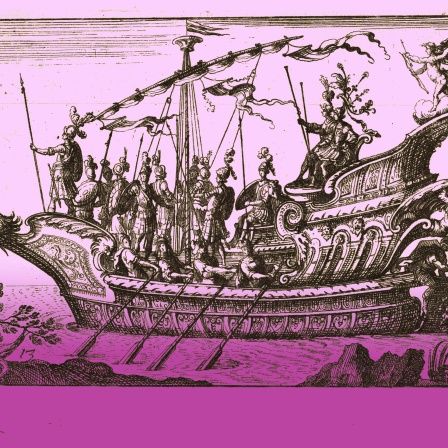 Ein Schiff, Argonauten Meleager und Tydeus angeführt von Cupido, aus der Serie: Der prächtige Festzug am Arno in Florenz zur Hochzeit des Großherzogs  für die Hochzeitsfeier von Cosimo de Medici in Florenz, 1608