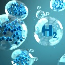Verschieden große Blasen mit Wasserstoffmolekülen