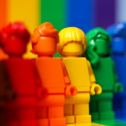 Das Lego-Set 'Jeder ist besonders' zeigt Figuren und Klemmbausteine in den Farben der Progress-Pride-Fla; © dpa/Panama Pictures/Christoph Hardt
