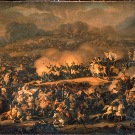 Ein Gemälde aus dem frühen 19. Jahrhundert zeigt das Kampfgeschehen in der Völkerschlacht bei Leipzig