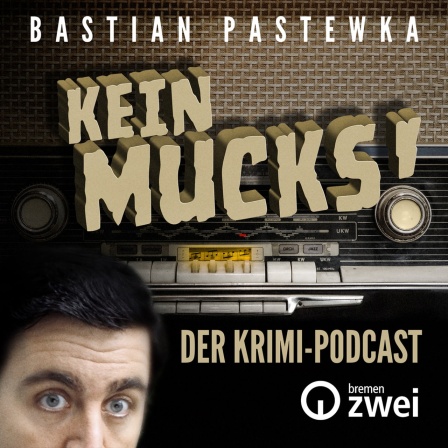 Schriftzug "Kein Mucks" ein altes Radio und die Augen von Bastian Pastewka als Collage