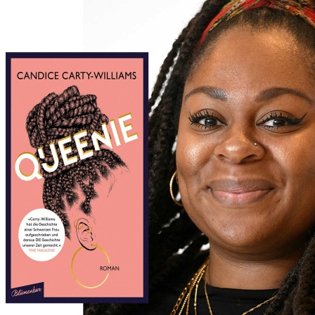 Porträt Candice Carty-Williams + Buchcover "Queenie" foto: imago+verlag aufbau