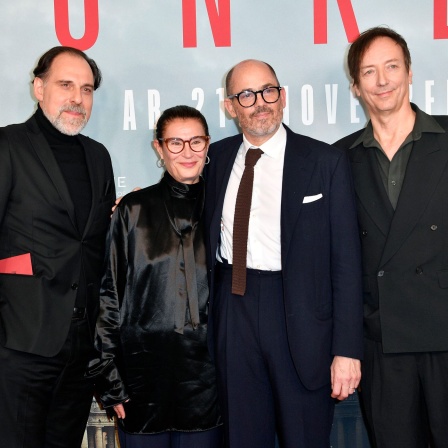 Thomas Loibl, Lisy Christl, Edward Berger und Volker Bertelmann bei der Premiere des Kinofilms "Konklave" in Berlin (picture alliance/Geisler-Fotopress/Nicole Kubelka)