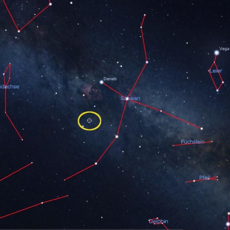 Der Stern 61 Cygni ist in dunkler Nacht mit bloßem Auge zu sehen. An ihm gelang Friedrich Wilhelm Bessel der Nachweis der Parallaxen-Bewegung. 