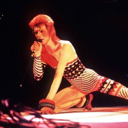 Sänger David Bowie 1974 während eines Konzerts in London