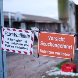 Vorsicht Seuchengefahr!· Steht auf einem Schild an einem Betrieb zum Schutz vor einer möglichen Ausbreitung der Maul- und Klauenseuche 