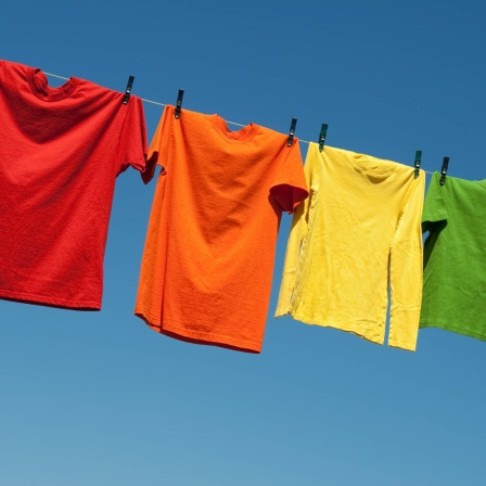 Bunte T-Shirts auf der Wäscheleine