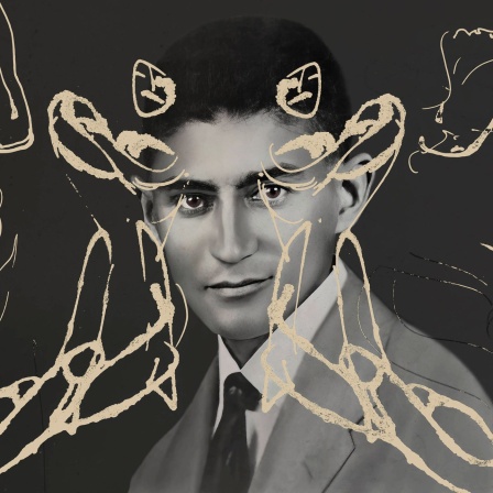 Das Beitragsbild des WDR3 Kulturfeature "Kafka-Kult" zeigt eine Collage aus einem Porträt und einer Zeichnung von Franz Kafka. 