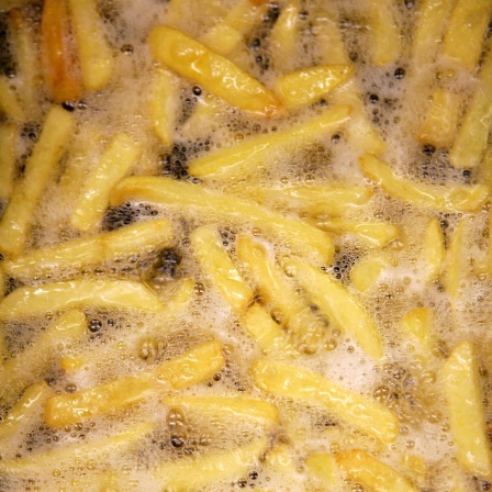 Pommes werden in der Friteuse schön braun und knusprig