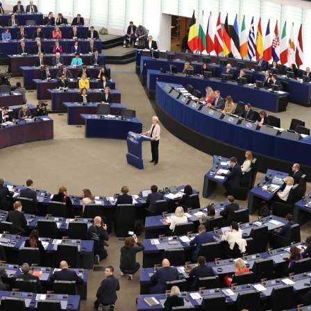 EU-Kommissionspräsidentin Ursula von der Leyen spricht im EU-Parlament in Straßburg.