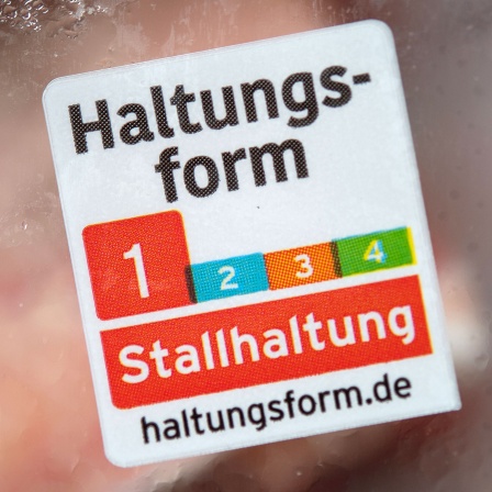 Ein Aufkleber mit der Aufschrift «Haltungform 1» klebt auf der Verpackung eines Stücks Fleisch. 