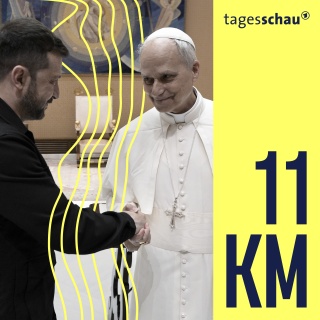 Der ukrainische Präsident Wolodymyr Selenskyj wird von Papst Leo XIV. nach dessen Amtseinführung im Vatikan begrüßt.