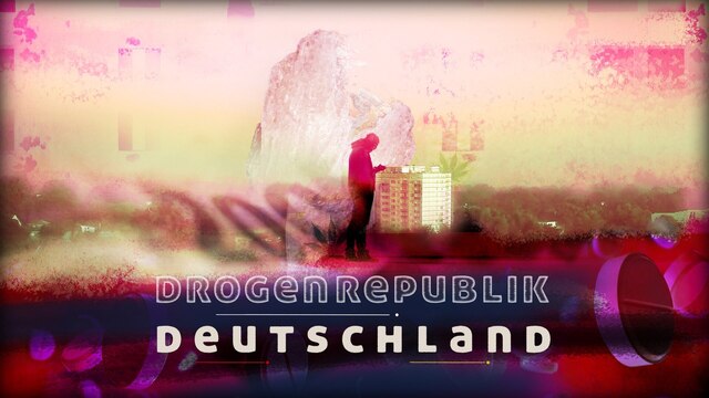 Drogenrepublik Deutschland: Auf einem stilisierten Bild steht ein Mann vor einem Hochhaus. Schemenhaft sind Drogen zu erkennen.