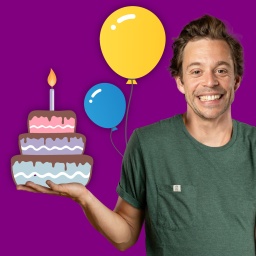 Collage von Tobi mit einer Geburtstagstorte und Luftballons