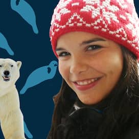 Anna (Annika Preil) mit einer roten Wollmütze auf dem Kopf und ein Eisbär in Großaufnahme | Bild: BR/Text und Bild Medienproduktion GmbH & Co. KG / BBC/Shutterstock/Ondrej Prosicky | Montage: BR