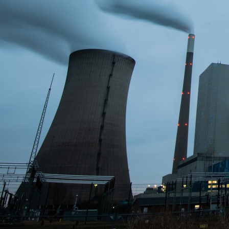 Kurz vor der Stilllegung produziert das Kohlekraftwerk Mehrum im Landkreis Peine am frühen Morgen noch einmal Strom.