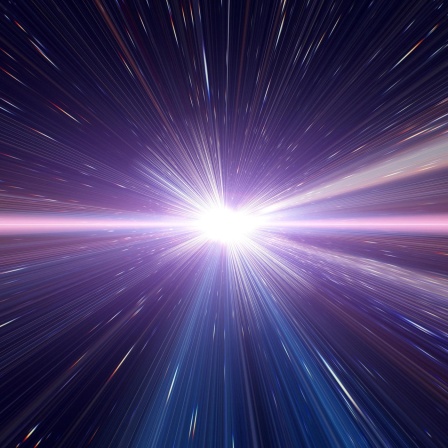 Symbolbild für Lichtgeschwindigkeit und Zeitreisen: Von einem hellen Licht gehen viele Lichtstrahlen aus.