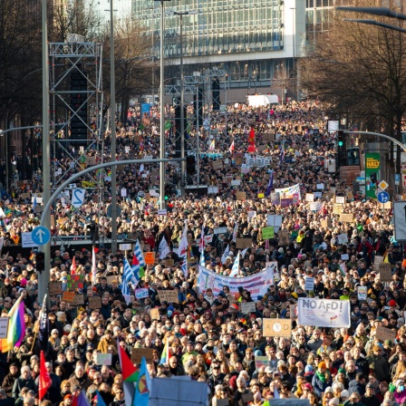 Zehntausende Menschen demonstrieren in Hamburg gegen Rechtsextremismus
