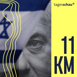 eine israelische Flagge bedeckt das halbe Gesicht von Premierminister Benjamin Netanjahu.