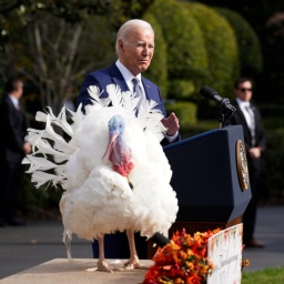 Joe Biden begnadigt einen Tuthahn an Thangsgiving im Garten des Weißen Hauses.